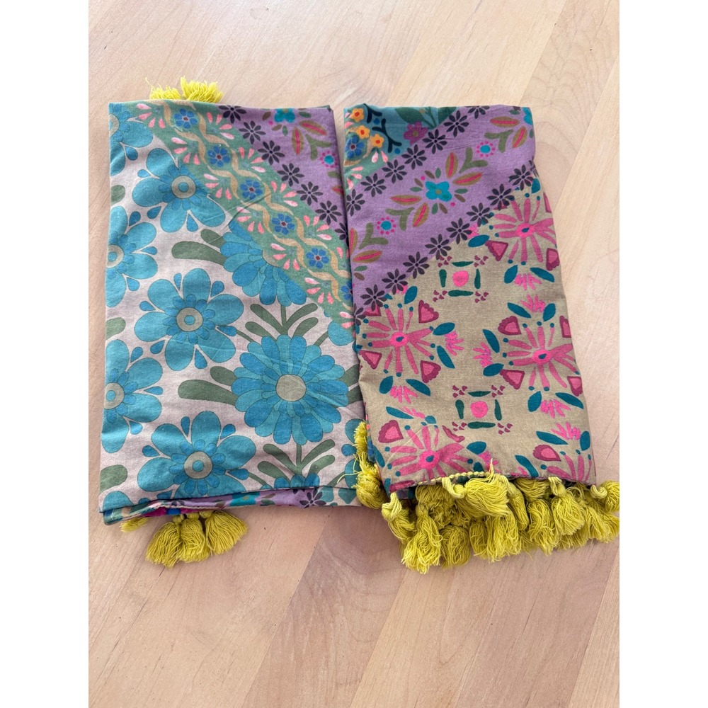 Natural Life Floral Patchwork Tassel Pillow Shams Set of 2 Boho Multi-Color